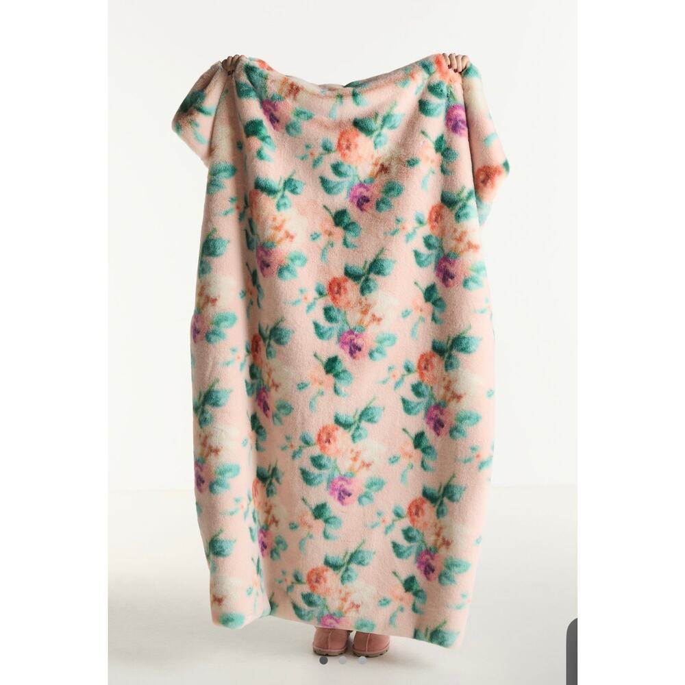 Anthropologie Maeve Printed Faux Fur Throw Blanket
